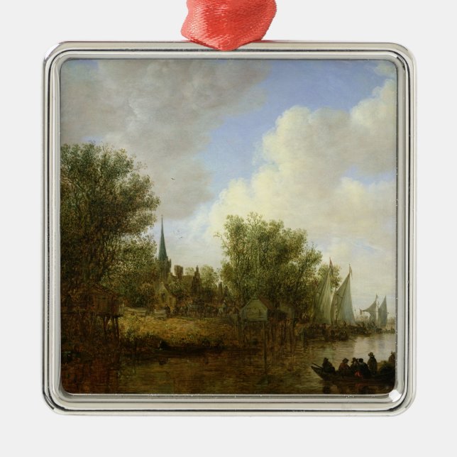 Adorno Metálico Escena del río con vistas a Overschie, 1651 (Frente)