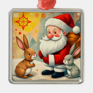 Adorno Metálico Escena festiva de Santa Claus con conejos adorable