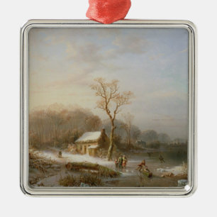 Adorno Metálico Escena patinadora, siglo XIX