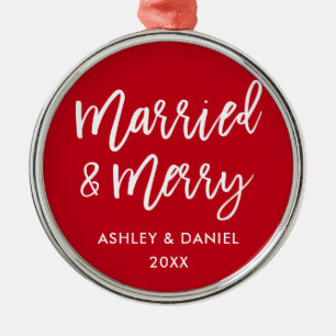 Adorno Metálico Escritura moderna del cepillo casada y feliz boda