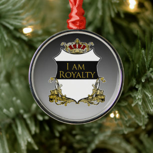 Adorno Metálico Escudo de Corona Real Blanco Gradiente Gris Lujo