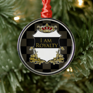 Adorno Metálico Escudo de Corona Real Cuadros Verde Oscuro y Negro