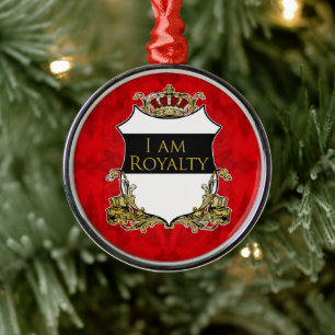 Adorno Metálico Escudo de Corona Real Rojo Floral de Lujo