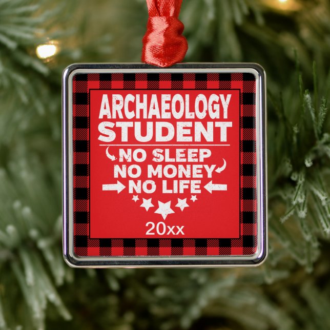Adorno Metálico Escuela de Arqueología Estudiante Red Plaid Xmas (Árbol)