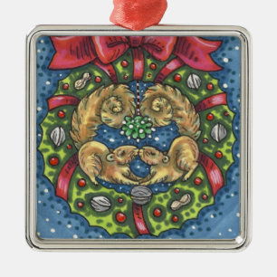 ADORNO METÁLICO ESCUELLOS DE BESO CUBIERTO BAJO MISTLETO, AGUA DE 