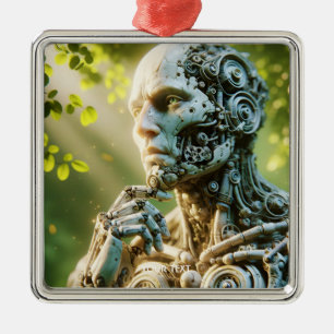 Adorno Metálico Escultura de cara de robot linda de fantasía