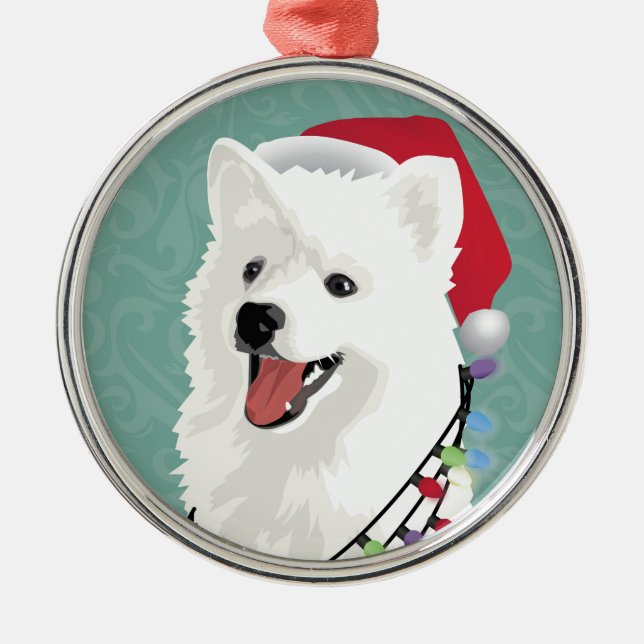 Adorno Metálico Eskimo Samoyed Navidades de perros copiosos (Frente)