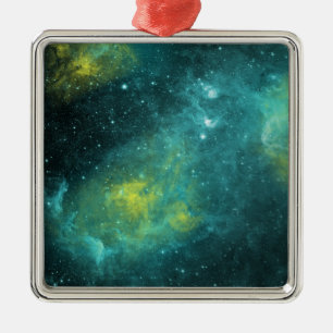 Adorno Metálico Espacio Universo Verde Amarillo Acuarela Estrella