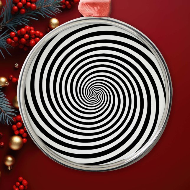 Adorno Metálico Espiral de hipnosis (Dive into this mesmerizing black and white Hypnosis spiral ornament, the perfect mind bender!)