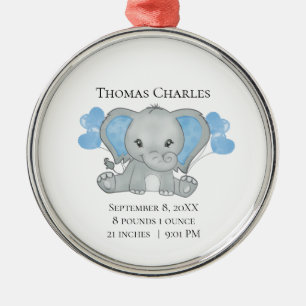 Adorno Metálico Estadísticas de Nacimiento Personalizadas Elefante