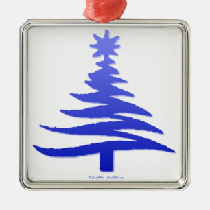 Adorno Metálico Esténcil de árbol de navidad azul de cobalto