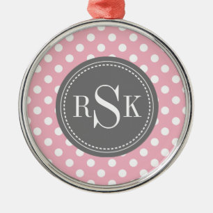 Adorno Metálico Estiloso Monograma trío puntos rosados de polka