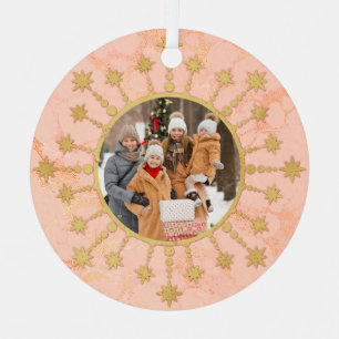 Adorno Metálico Estrella Navideña Festiva: Foto Rosa y Dorada