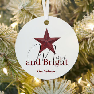 Adorno Metálico Estrella rústica Merry & Bright personalizada