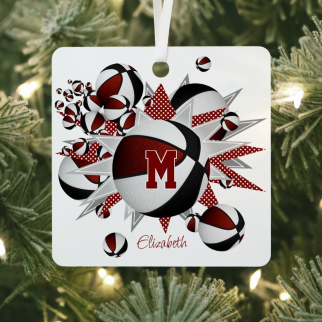 Adorno Metálico Estrellas de baloncesto negro maroon personalizada (in situ)