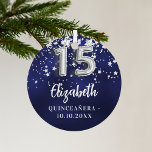 Adorno Metálico Estrellas de plata azul marino Quinceanera<br><div class="desc">Un color de fondo azul marino con estrellas falsas de plata. El color azul es desigual. Añadir tu s,  texto/fecha</div>