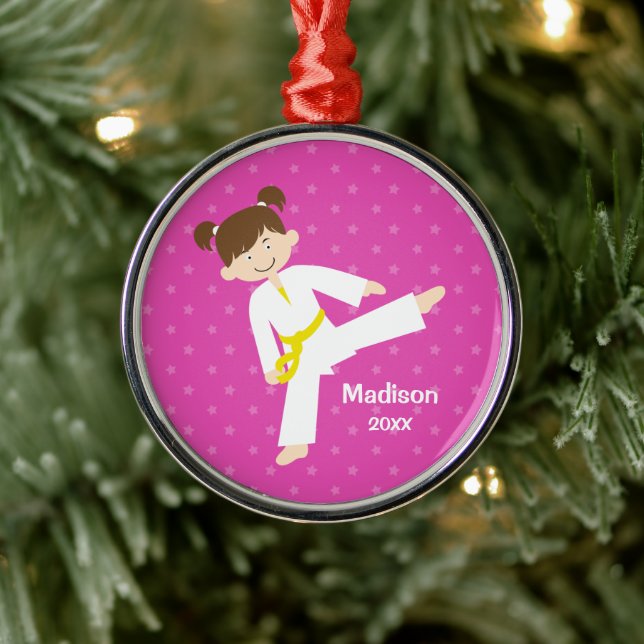 Adorno Metálico Estrellas rosadas Chica Taekwondo Karate personali (Árbol)