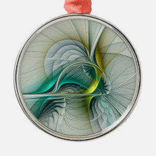 Adorno Metálico Evolución fractal, arte abstracto de turquesa dora