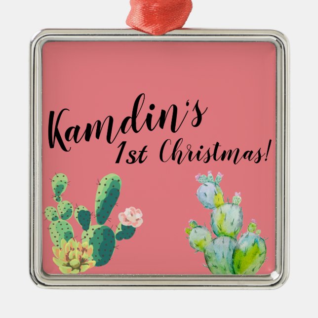 Adorno Metálico Exito de Cactus Bohemian Ornament Personalizado (Frente)