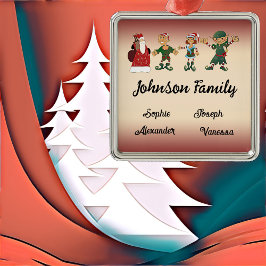 Adorno Metálico Familia de 4 miembros Navidades Vejez Santa