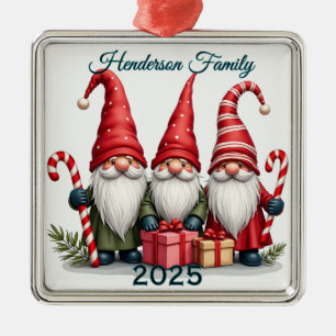 Adorno Metálico Familia de Gnomos Personalizada de Tres