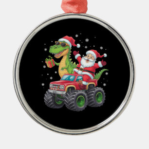 Adorno Metálico Familia de Navidad Coincidente Santa Camión Dinosa