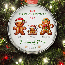 Adorno Metálico Familia de pan de jengibre de la primera Navidad