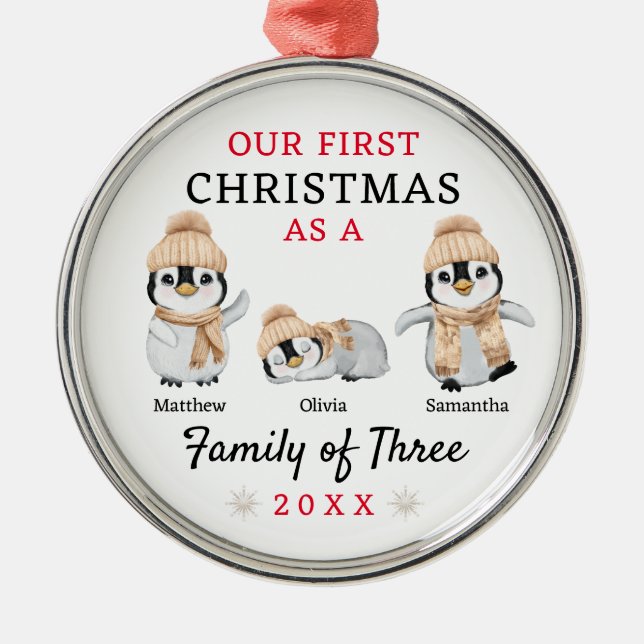 Adorno Metálico Familia de Pingüinos de la Primera Navidad (Frente)