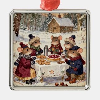 Adorno Metálico Familia de Ratones de Navidad 