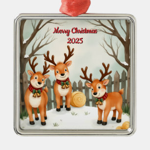 Adorno Metálico Familia de renos de Navidad personalizados