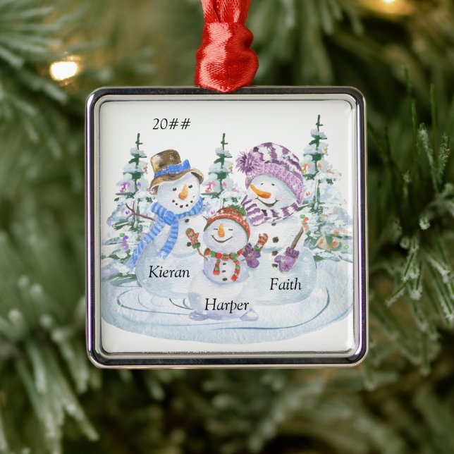Adorno Metálico Familia de tres Navidades personalizados de Snowma (Árbol)