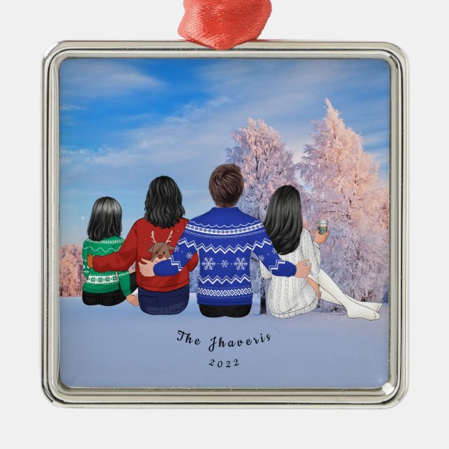 Adorno Metálico Familia Navidades personalizadas Mamá Papá Hijas (Frente)
