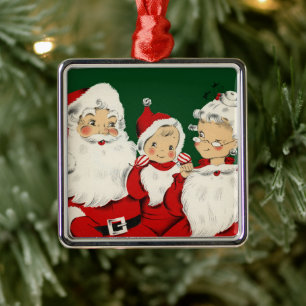 Adorno Metálico Familia Retro Santa de Mitad de Siglo – Kitsch Cla