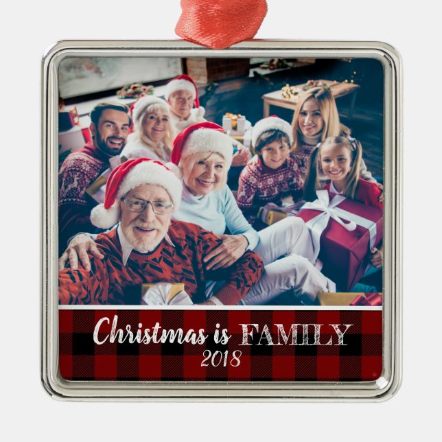 Adorno Metálico Familia Rusa de Navidades de foto de búfalo rojo (Frente)