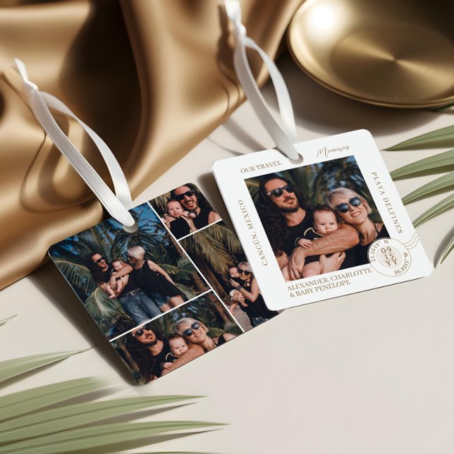 Adorno Metálico Family Vacation Travel Memories Photo Collage (Family Vacation Travel Memories Photo Collage Metal Ornament)
