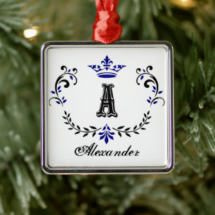 Adorno Metálico Fancy Crown Wreth Monograma A