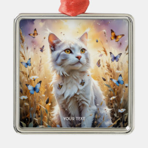 Adorno Metálico Fantasía Cuidada Mariposas de Gato Blanco