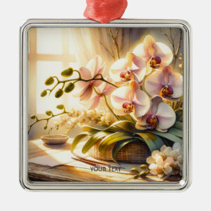 Adorno Metálico Fantasía Cute Orquídeas Rosa Acuarela