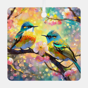Adorno Metálico Fantasía de Flor de Cerezo Amanecer Pájaros Cantor