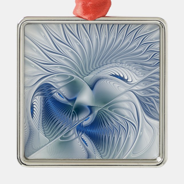 Adorno Metálico Fantasía dinámica Resumen tonos azules arte fracta (Frente)