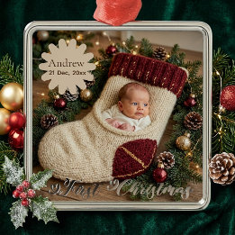 Adorno Metálico Fantasiosa Foto de la Primera Navidad del Bebé en