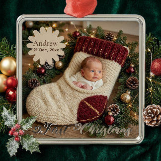 Adorno Metálico Fantasiosa Foto de la Primera Navidad del Bebé en