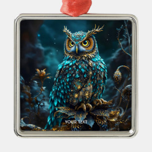 Adorno Metálico Fantasy Cute Brass Turquoise Owl