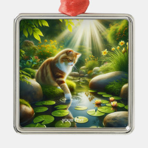 Adorno Metálico Fantasy Cute Cat River Trees