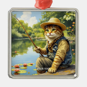 Adorno Metálico Fantasy Cute Lake Cat Pescando