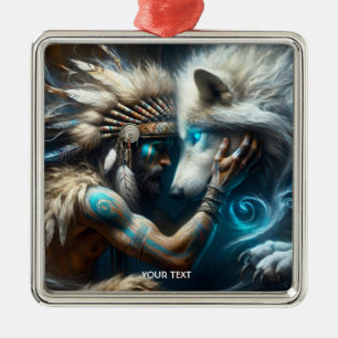Adorno Metálico Fantasy Cute Man abrazando al lobo
