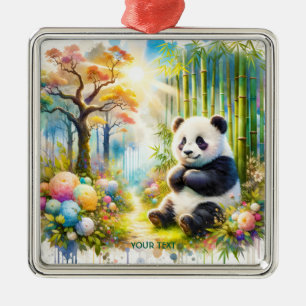 Adorno Metálico Fantasy Cute Panda Bamboo Forest