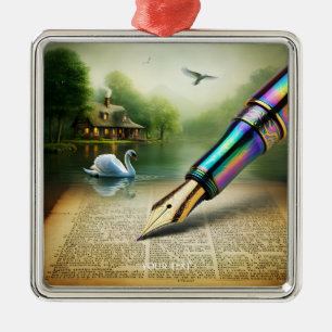 Adorno Metálico Fantasy Cute Pen Lake Swan