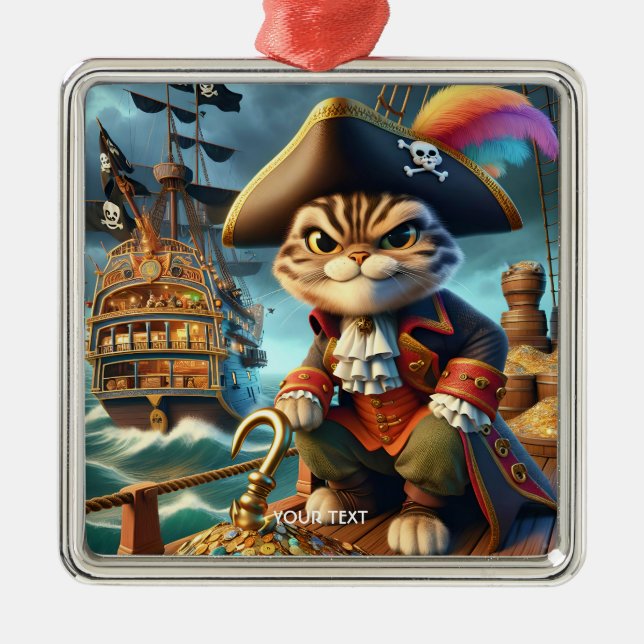 Adorno Metálico Fantasy Cute Pirate Cat Ship (Frente)