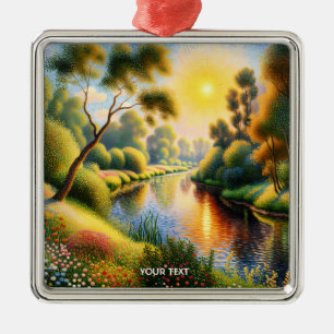 Adorno Metálico Fantasy Cute Pointillism Landscape River
